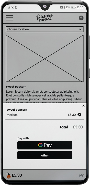 mid-fi prototype basket screen