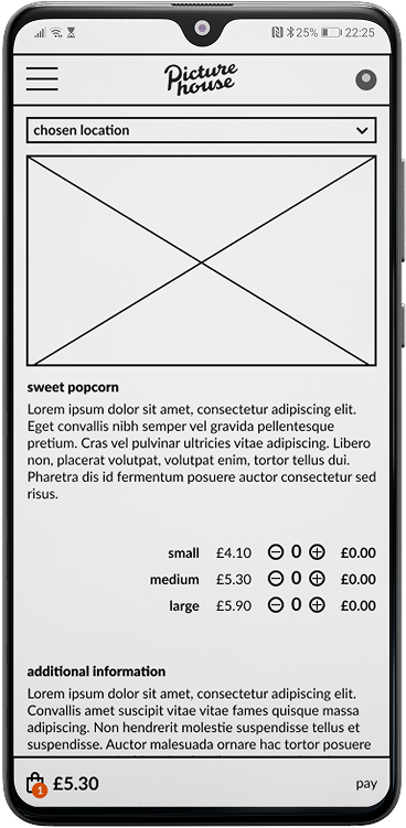 mid-fi prototype item screen