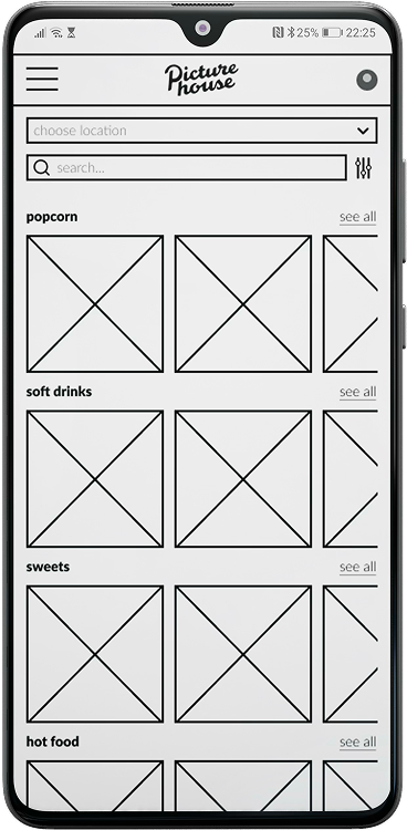 mid-fi prototype home screen