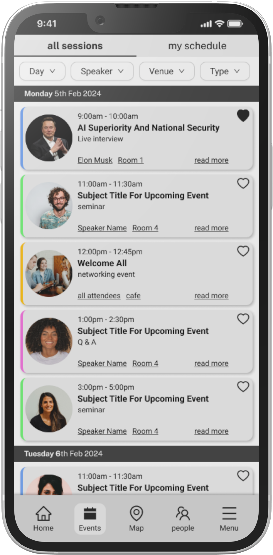 app screen shot session list